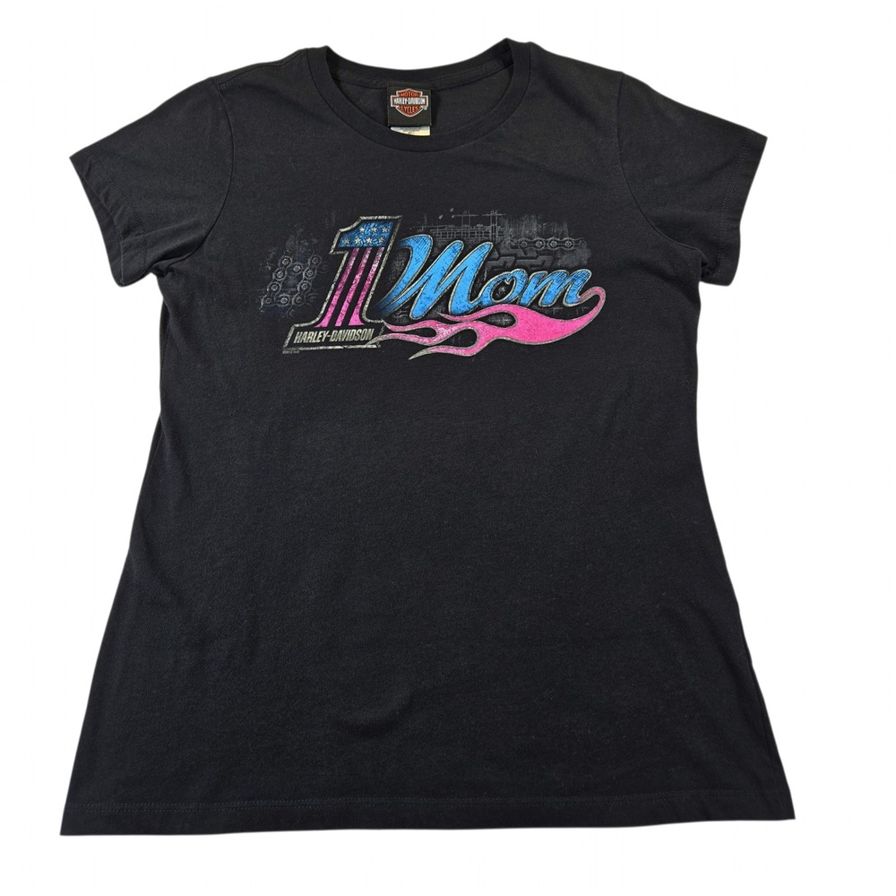 Harley-Davidson Womens Large #1 Mom Graphic T-Shirt Alamo City San Antonio Black